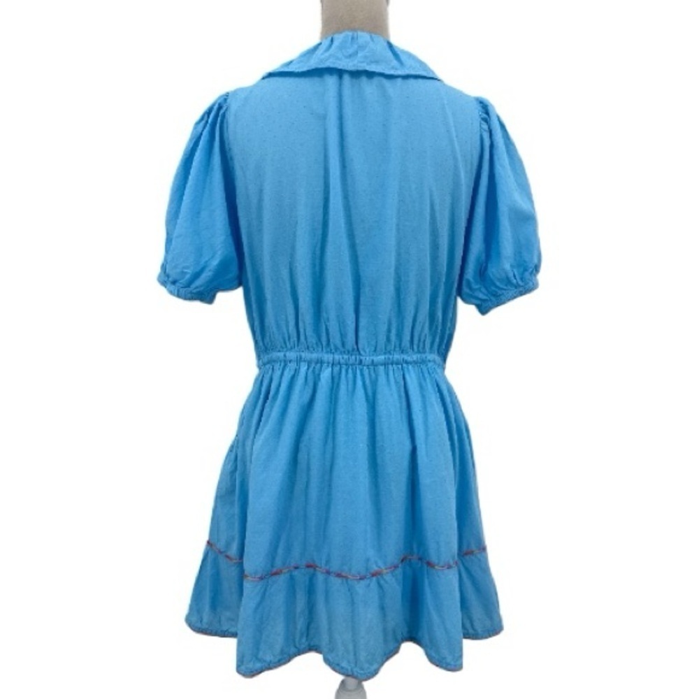Roller Rabbit Blue Ruffle Wrap Dress Women’s Sz Large Short Sleeve Mini Pockets - Picture 9 of 14
